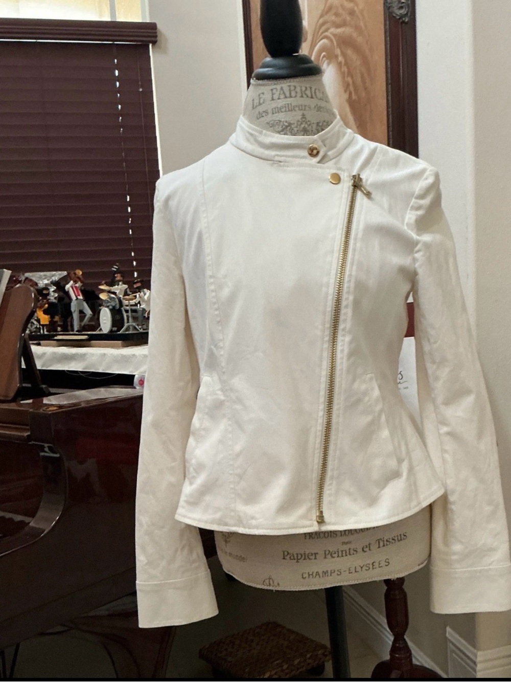 Ann Taylor White Asymmetric Zip Bomber Jacket